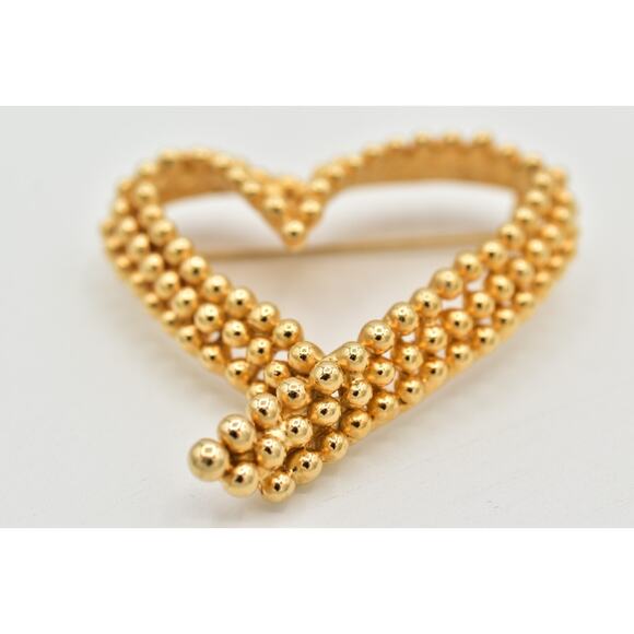 Fernando Originals Vintage Heart Pin Brooch Textured Chunky Gold FO Signed BinBI - Picture 5 of 12